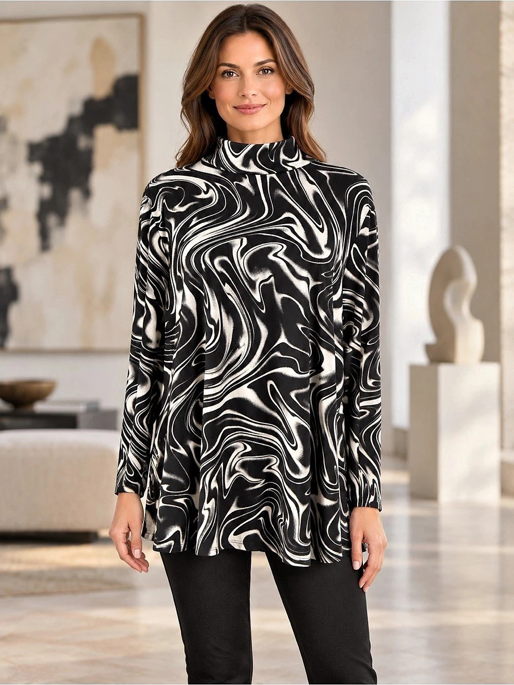 420) Laura Abstract Swirl Tunic Black & White Size 2X Like New